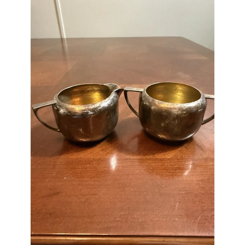 Vtg Oneida Community Tudor Plate Creamer & Sugar Bowl Set‎ Silverplate 1950